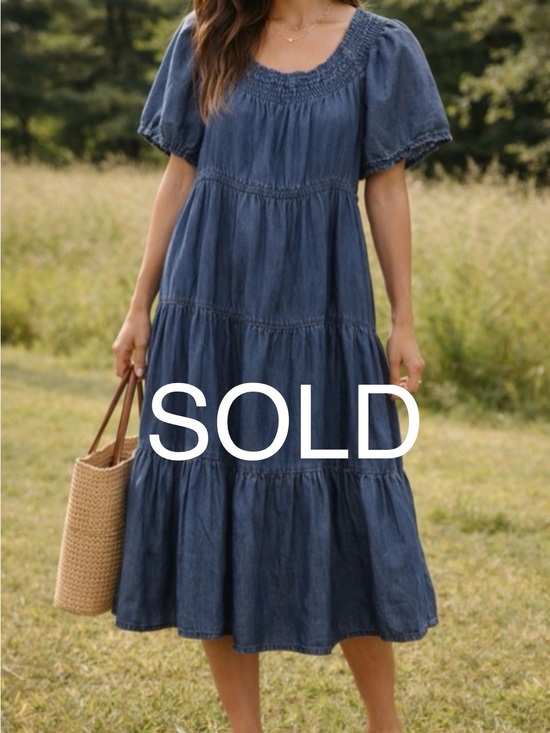 Oso Casuals Dresses & Skirts - NOT FOR SALE Casuals Tencel Smocked Denim Style Dress Flutter Sleeve Tiered L